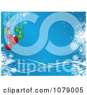 Clipart Blue Christmas Background With Red And Green Baubles Snowflakes And Copyspace Royalty Free Vector Illustration