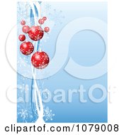 Poster, Art Print Of Blue Christmas Background With Red Baubles Snowflakes And Copyspace