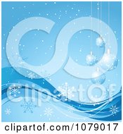 Poster, Art Print Of Blue Christmas Bauble Background With Snowflakes And Copyspace 2