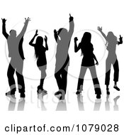 Clipart Black Silhouetted Dancing Group Royalty Free Vector Illustration