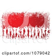 Poster, Art Print Of White Silhouetted Dancers Over Red With A Grungy Snowflake Border