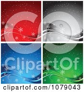 Poster, Art Print Of Red Gray Blue And Green Green Christmas Backgrounds With Snowflakes And Waves