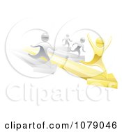 Poster, Art Print Of 3d Silver People Racing Against A Gold Man On Arrows