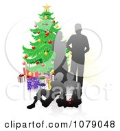 Poster, Art Print Of Silhouetted Family Opening Christmas Gifts By A Tree