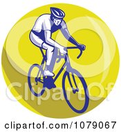 Clipart Blue Cyclist On A Yellow Circle Logo Royalty Free Vector Illustration by patrimonio