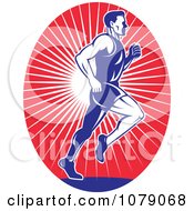 Poster, Art Print Of Blue Runner Over Red Rays Logo