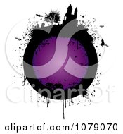 Clipart Grungy Purple Halloween Circle With A Haunted Castle Jackolanterns Witch And Bats - Royalty Free Vector Illustration  by MilsiArt #COLLC1079070-0110
