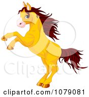 Poster, Art Print Of Rearing Golden Horse With Brown Hair