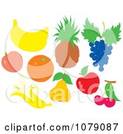 Poster, Art Print Of Bananas Apricot Orange Pineapple Blueberries Pear Apple And Cherries