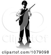 Black And White Security Guard Holding A Shot Gun