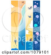 Poster, Art Print Of Vertical Fishing Whale Shark And Jellyfish Banners