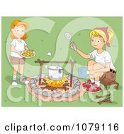 Clipart Camp Leader And Girl Cooking Over A Camp Fire Royalty Free Vector Illustration by BNP Design Studio