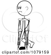 Clipart Black And White Stick Person Using Crutches Royalty Free Vector Illustration