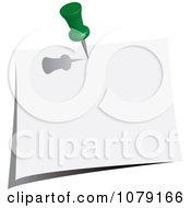 Clipart Green Push Pin Tacking A Blank Note To A Wall Royalty Free Vector Illustration
