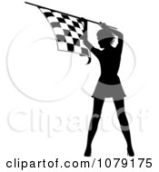 Clipart Silhouetted Speedway Woman Holding A Checkered Flag Royalty Free Vector Illustration by Pams Clipart
