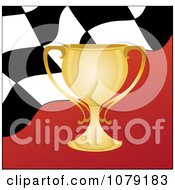 Gold Trophy Cup And Checkered Flag