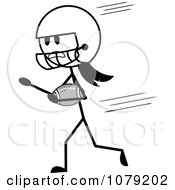Clipart Grayscale Stick Woman American Football Player Running Royalty Free Vector Illustration by Pams Clipart