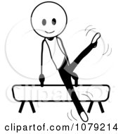 Clipart Black And White Stick Person Gymnast On The Pommel Horse Royalty Free Vector Illustration
