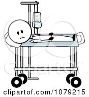 Clipart Sick Stick Man With An IV In A Hospital Bed Royalty Free Vector Illustration