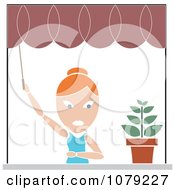 Clipart Red Woman Opening Her Window Curtains Royalty Free Vector Illustration