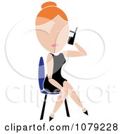 Clipart Red Haired Woman Sitting And Talking On A Phone Royalty Free Vector Illustration by Pams Clipart
