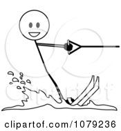 Clipart Black And White Stick Person Water Skiing Royalty Free Vector Illustration