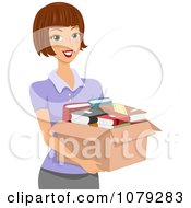 Poster, Art Print Of Brunette Woman Carrying A Box Of Books