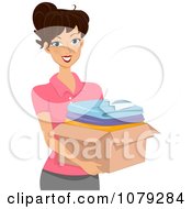 Poster, Art Print Of Brunette Woman Carrying A Box Of Clothes