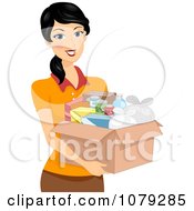 Poster, Art Print Of Brunette Woman Carrying A Box Of Food