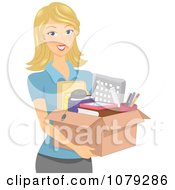 Blond Woman Carrying A Box Of Office Supplies