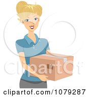 Clipart Brunette Woman Carrying A Box Royalty Free Vector Illustration by BNP Design Studio