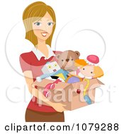 Poster, Art Print Of Brunette Woman Carrying A Box Of Toys