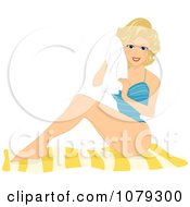 Poster, Art Print Of Blond Pinup Woman Sunbathing In A Swimsuit