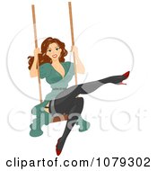 Poster, Art Print Of Brunette Pinup Woman Swinging In Stockings