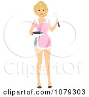 Poster, Art Print Of Blond Pinup Housewife Cooking Breakfast In A Pink Apron