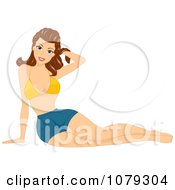 Poster, Art Print Of Brunette Pinup Woman In Shorts And A Bikini Top