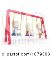 Poster, Art Print Of 3d Ivory School Kids Playing On Swings