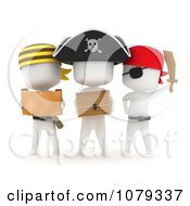 3d Ivory Pirate Kids With A Treasure Chest And Map