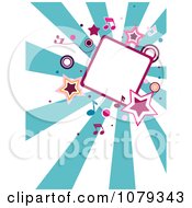 Poster, Art Print Of Blue And White Ray Background With Stars Copyspace And Music Notes