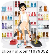 Poster, Art Print Of Woman Trying On Shoes In A Store