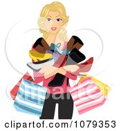 Poster, Art Print Of Blond Woman Holding Shopping Bags And Shoes