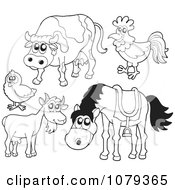 Poster, Art Print Of Outlined Farm Animals
