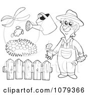 Poster, Art Print Of Outlined Gardener With Landscaping Tools