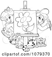 Poster, Art Print Of Outlined Art Class Kids Presenting A Painting