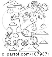 Clipart Outlined Kite In The Sky Royalty Free Vector Illustration