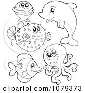 Clipart Outlined Sea Life 1 Royalty Free Vector Illustration