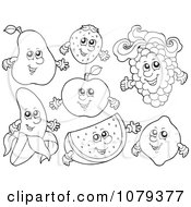Poster, Art Print Of Outlined Fruit Characters