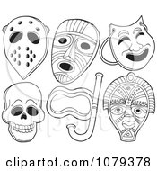 Clipart Outlined Face Masks Royalty Free Vector Illustration