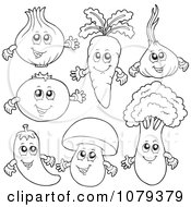 Clipart Outlined Vegetable Characters Royalty Free Vector Illustration by visekart