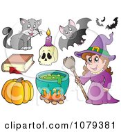 Poster, Art Print Of Witch With Halloween Items